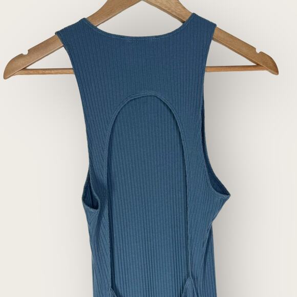 Reformation Candice Bodycon Midi Dress Cut Out Large Blue Ribbed Knit Open Back - Picture 9 of 12